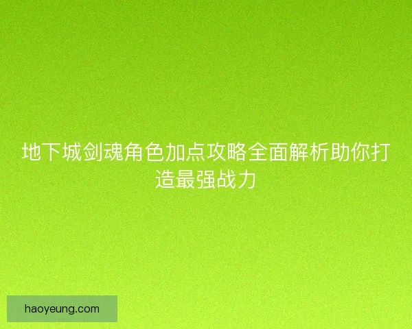 地下城剑魂角色加点攻略全面解析助你打造最强战力